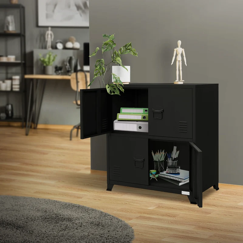 B-Ware Büroschrank mit zwei Ebenen Magnetverschluss 75x40x80,5 cm Schwarz aus Stahl ML-Design