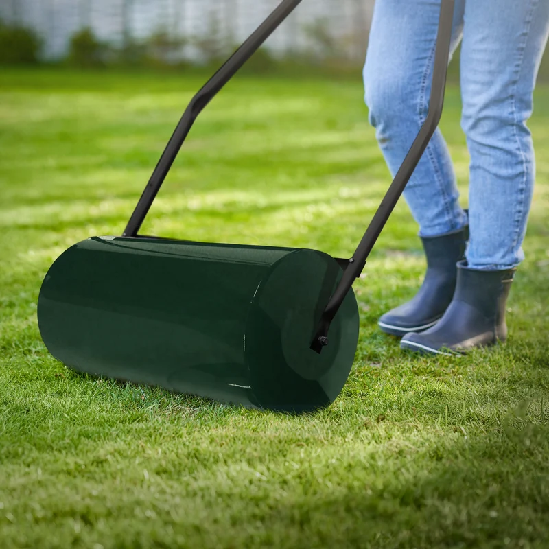 Rasenwalze befüllbar mit Wasser oder Sand 50 Liter Füllvolumen Grün Gartenwalze 60 cm aus Stahl