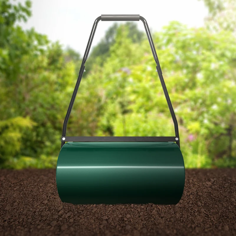 Rasenwalze befüllbar mit Wasser oder Sand 50 Liter Füllvolumen Grün Gartenwalze 60 cm aus Stahl