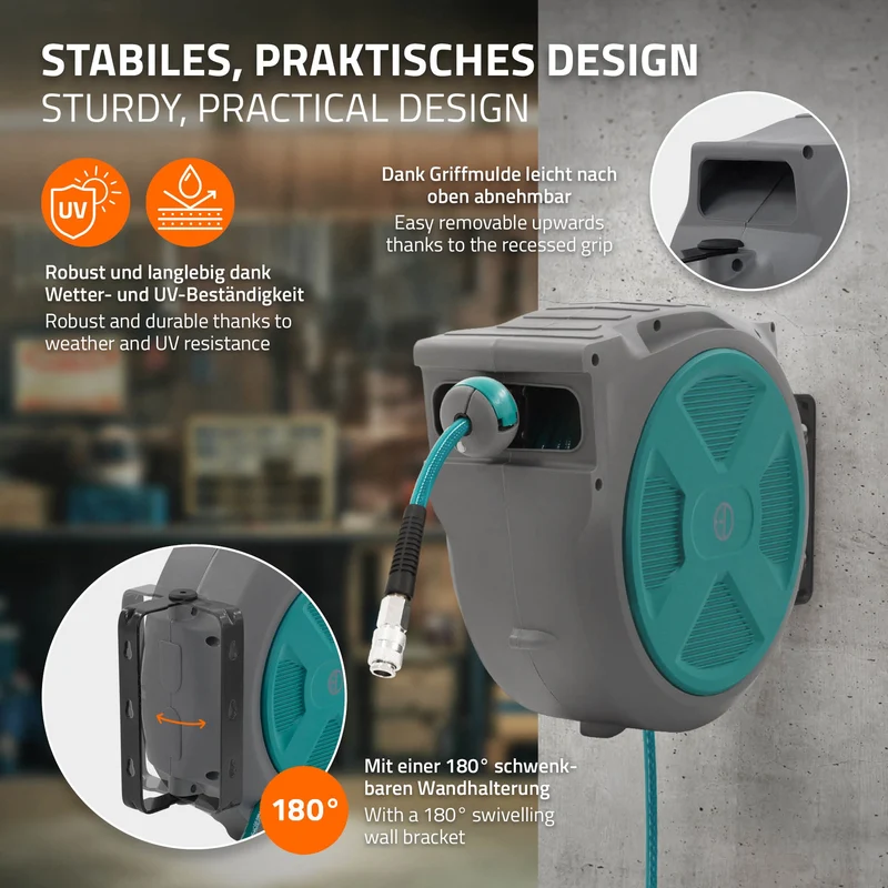 Druckluft Schlauchtrommel Automatik 20 m 1/4" Anschluss für Wandmontage