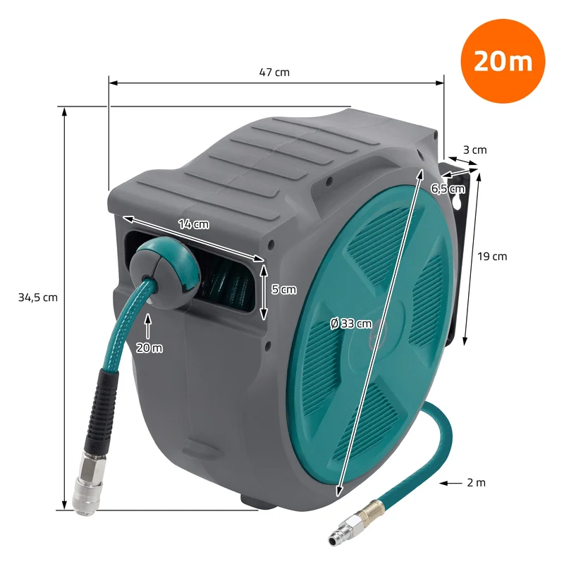 Druckluft Schlauchtrommel Automatik 20 m 1/4" Anschluss für Wandmontage