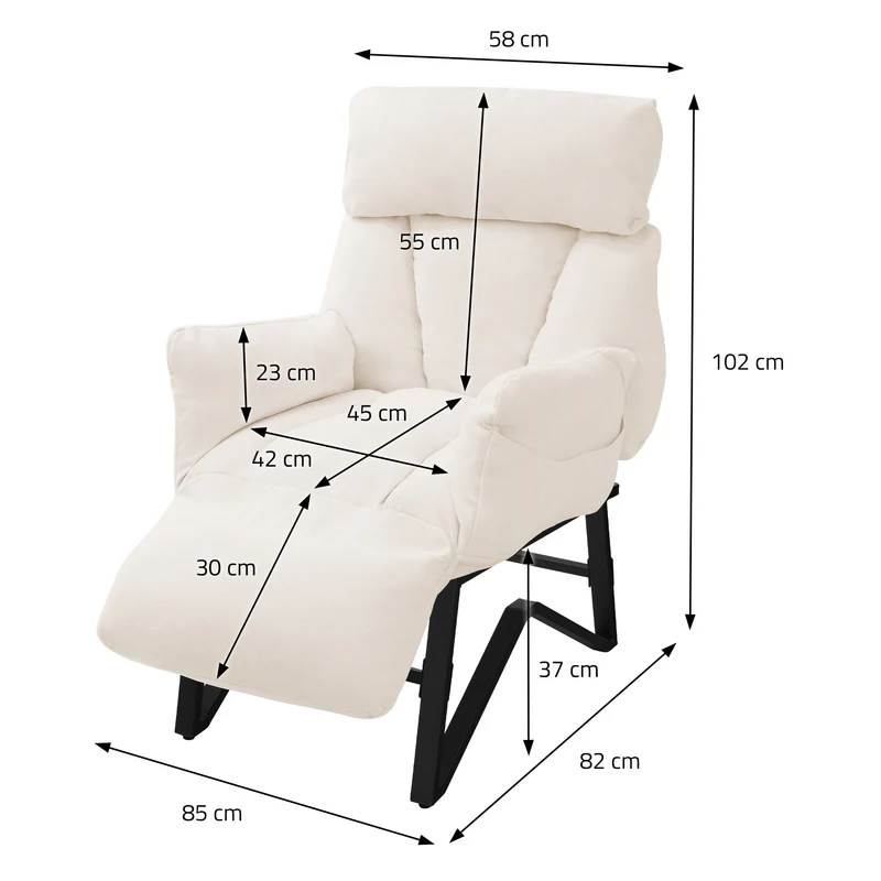 ML-DESIGN | Sessel mit Liegefunktion 85x82x102 cm aus Leinenstoff Beige Relaxsessel Fernsehsessel mit verstellbarer Rückenlehne, Armlehnen & Fußablage
