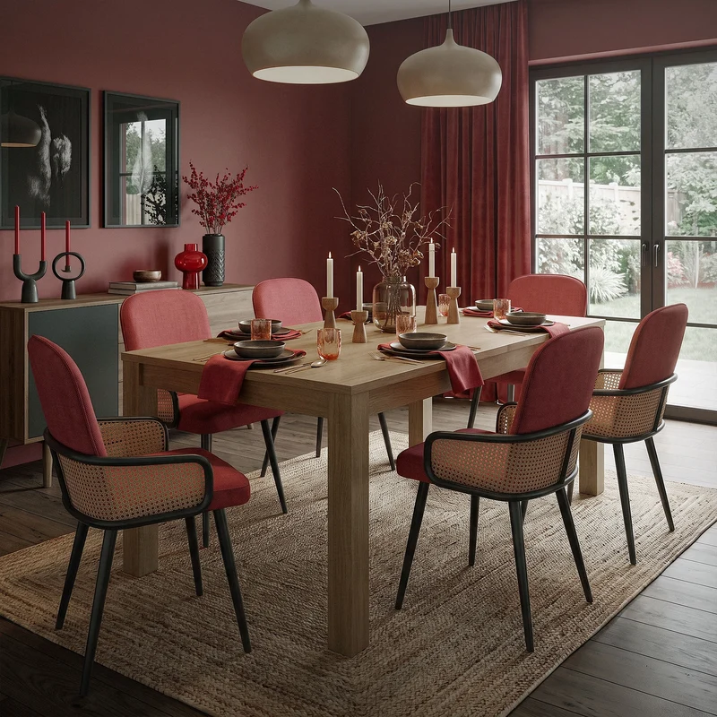 Esszimmerstühle 2er Set Rot mit Arm- & Rückenlehne, Polsterstühle für Esszimmer & Küche ML-Design