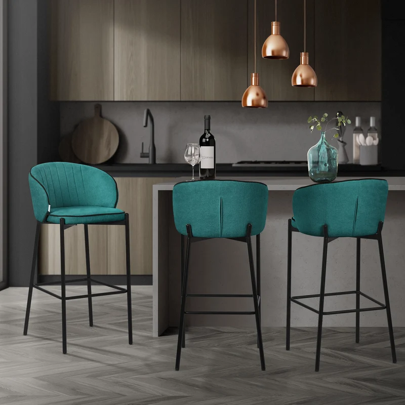 Barhocker 2er Set Petrol 50x101x54 cm mit Rückenlehne und Fußstütze bis 120 kg ML-Design