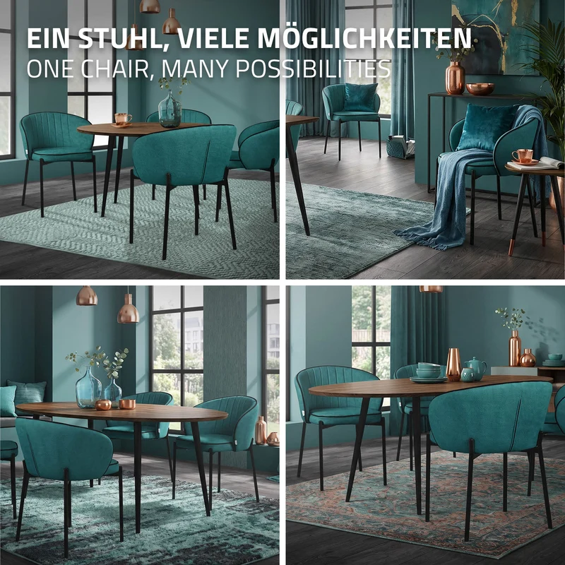 2er Set Esszimmerstühle mit Rücken- & Armlehne Petrol mit Metallbeinen bis 120 kg ML-Design