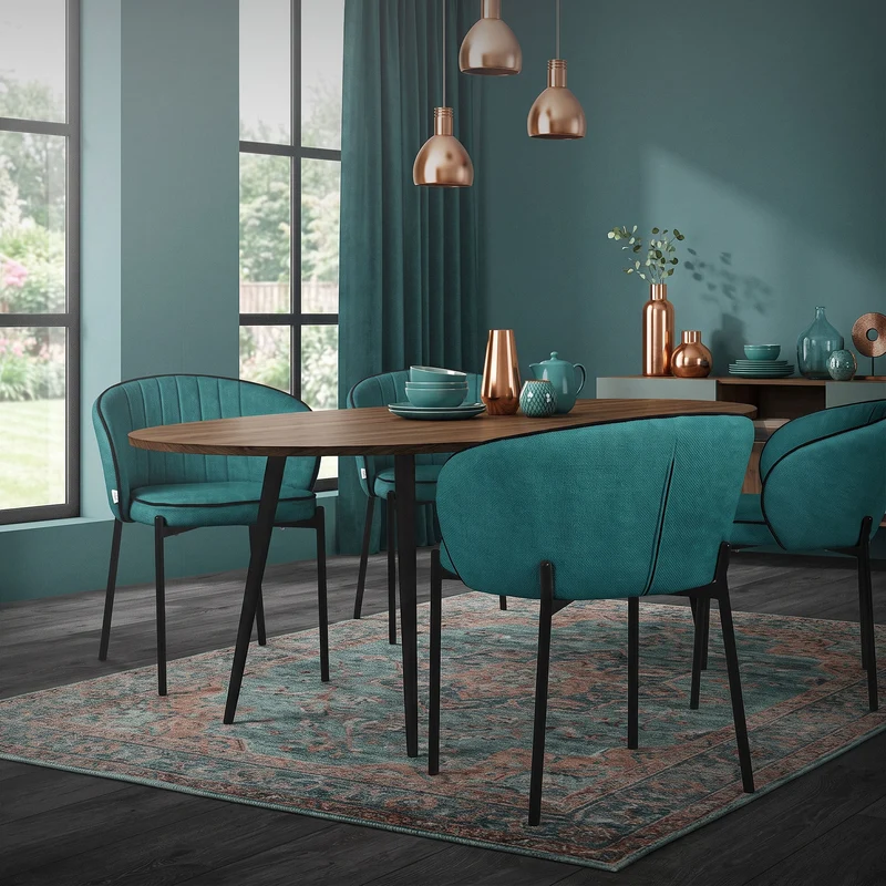 2er Set Esszimmerstühle mit Rücken- & Armlehne Petrol mit Metallbeinen bis 120 kg ML-Design