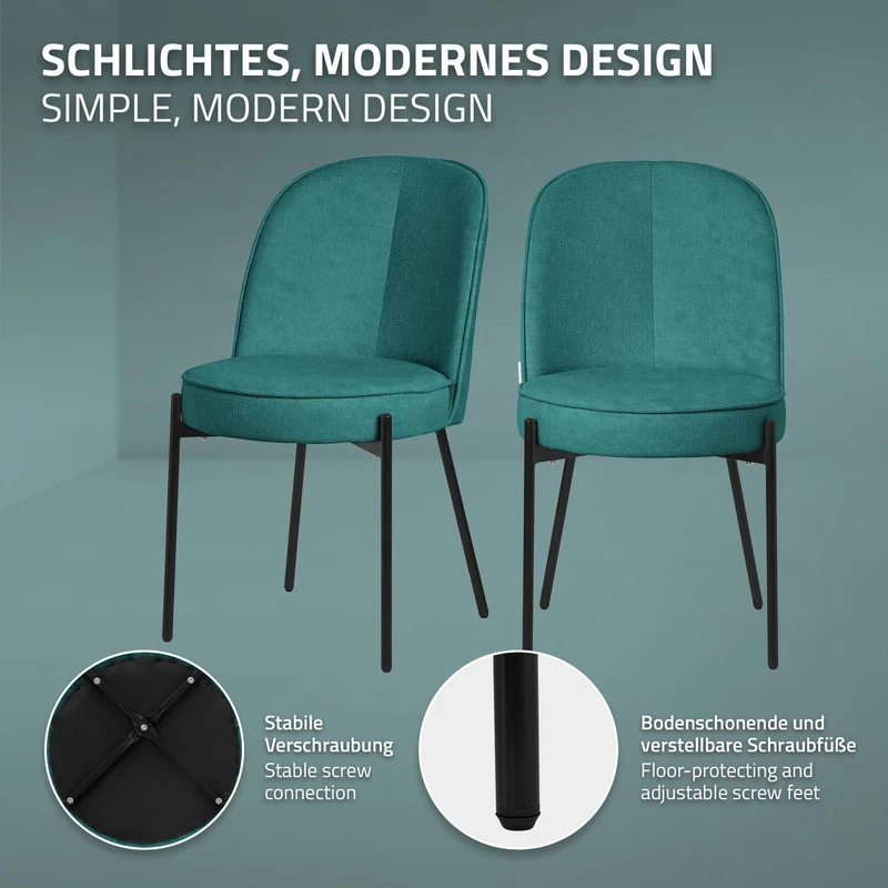 Esszimmerstühle 2er Set Petrol mit Rückenlehne, Polsterstühle für Esszimmer & Küche ML-Design