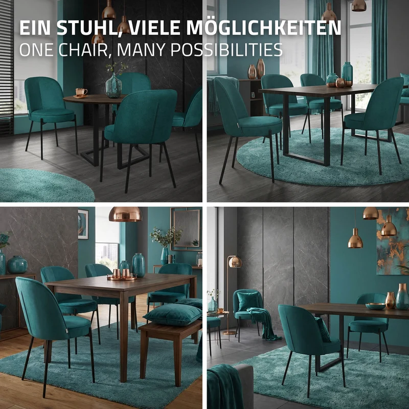 Esszimmerstühle 2er Set Petrol mit Rückenlehne, Polsterstühle für Esszimmer & Küche ML-Design