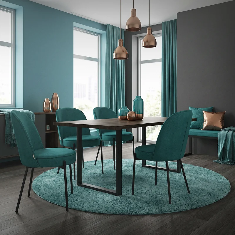 Esszimmerstühle 2er Set Petrol mit Rückenlehne, Polsterstühle für Esszimmer & Küche ML-Design