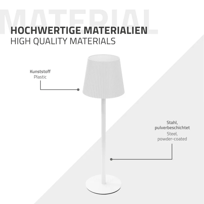 LED Tischlampe kabellos mit Touch, Weiß, Ø10x36 cm, Akku Tischleuchte USB-C ML-Design