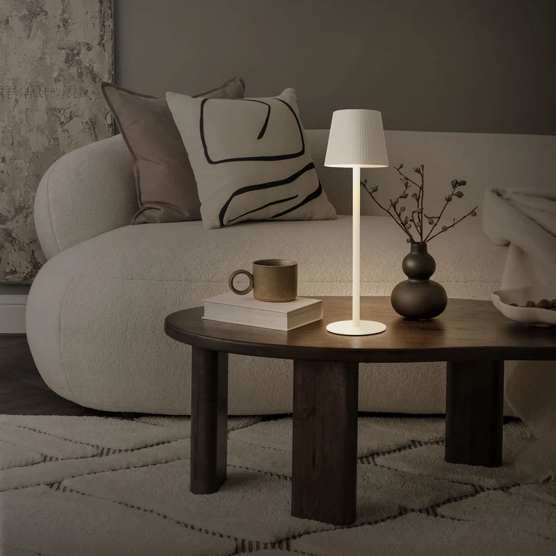 LED Tischlampe kabellos mit Touch, Weiß, Ø10x36 cm, Akku Tischleuchte USB-C ML-Design