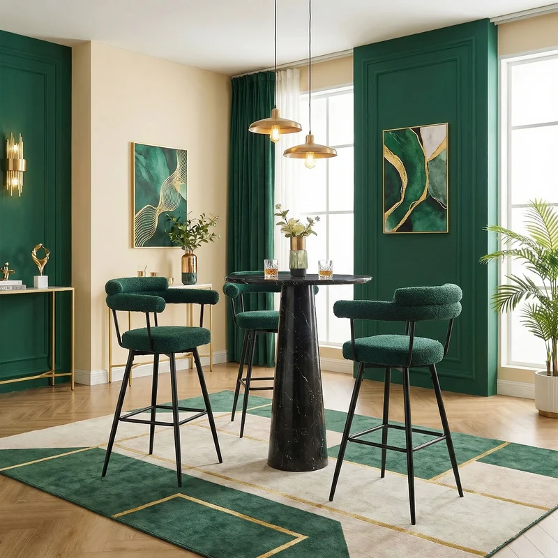 4er Set Barhocker 360° drehbar Dunkelgrün 61x103x55 cm mit Arm-, Rückenlehne und Fußstütze bis 120 kg ML-Design