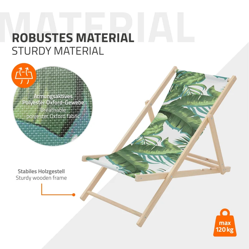 3er Set Gartenliege aus Holz in Tropical Grün-Weiß klappbarer Beachstuhl Strandstuhl Strandliege Liegestuhl Sonnenliege Relaxliege