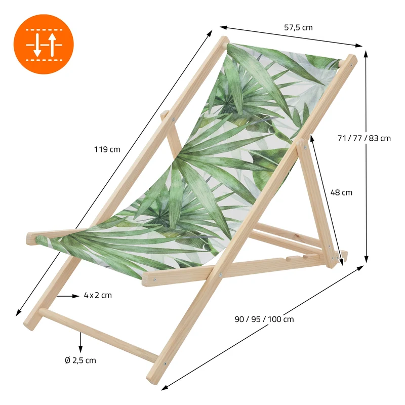 5er Set Gartenliege aus Holz in Palme Grün-Weiß klappbarer Beachstuhl Strandstuhl Strandliege Liegestuhl Sonnenliege Relaxliege