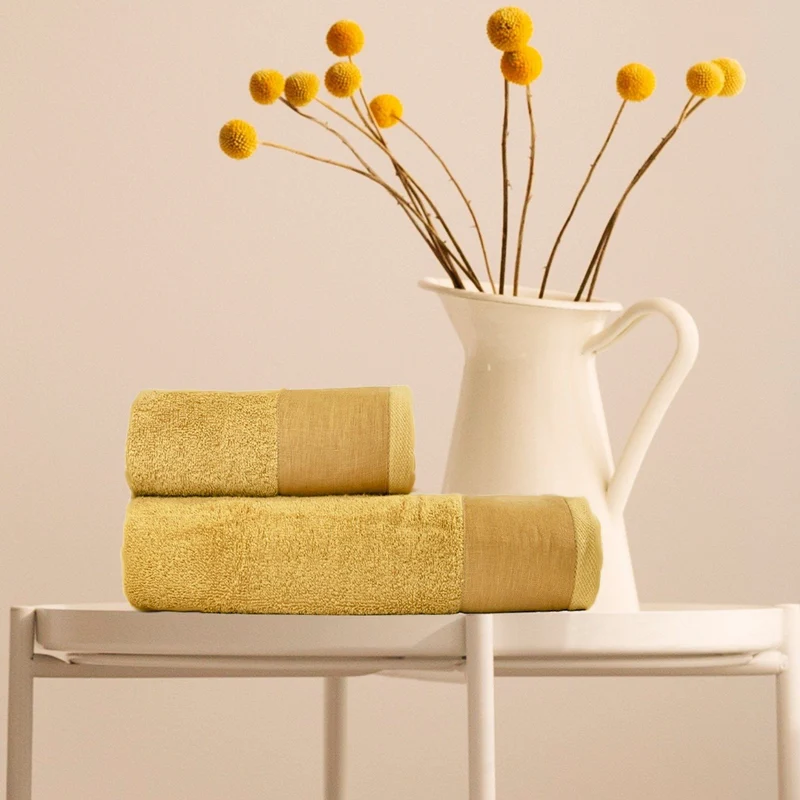Coppia di Spugna con Balza in Lino StoneWashed - Loira