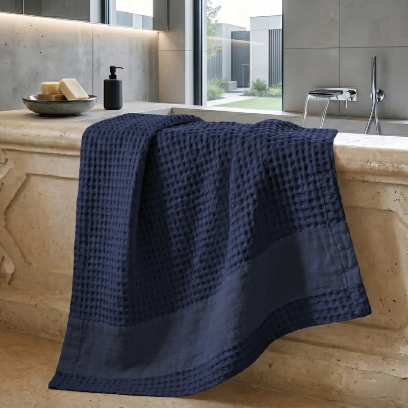 Telo da Bagno Nido d'Ape StoneWashed con Bordo in Lino - Jaspy