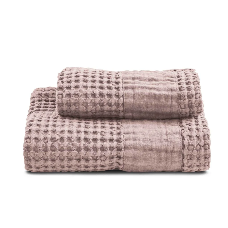 Coppia Nido d'Ape Stonewashed con Bordo in Lino - Jaspy