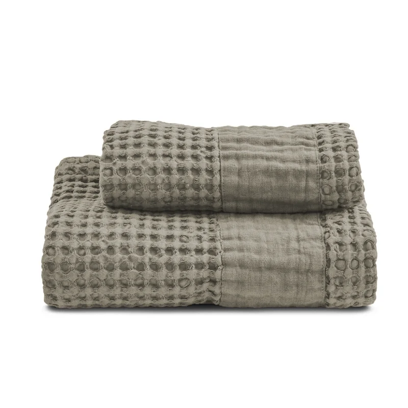 Coppia Nido d'Ape Stonewashed con Bordo in Lino - Jaspy
