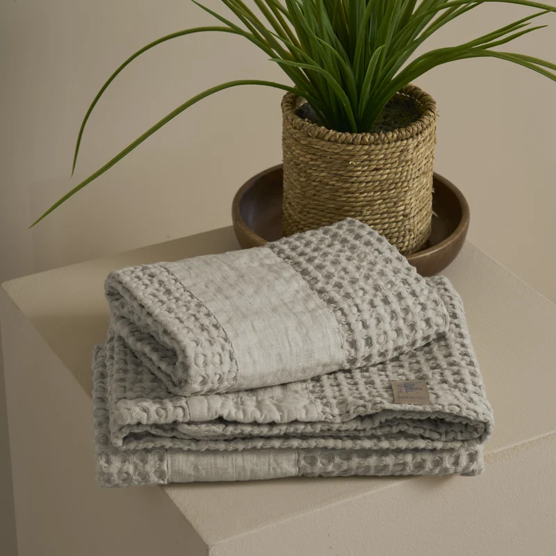 Coppia Nido d'Ape Stonewashed con Bordo in Lino - Jaspy