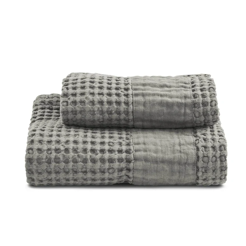 Coppia Nido d'Ape Stonewashed con Bordo in Lino - Jaspy