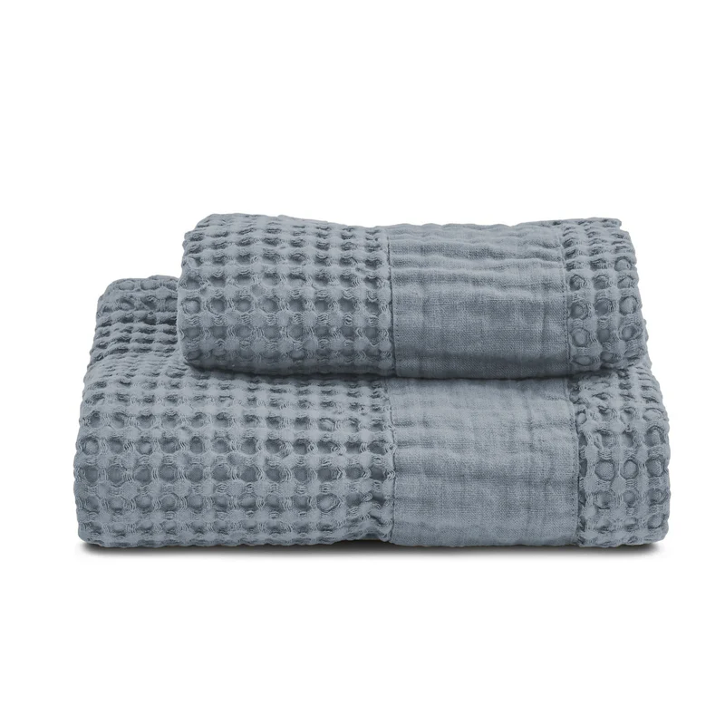 Coppia Nido d'Ape Stonewashed con Bordo in Lino - Jaspy