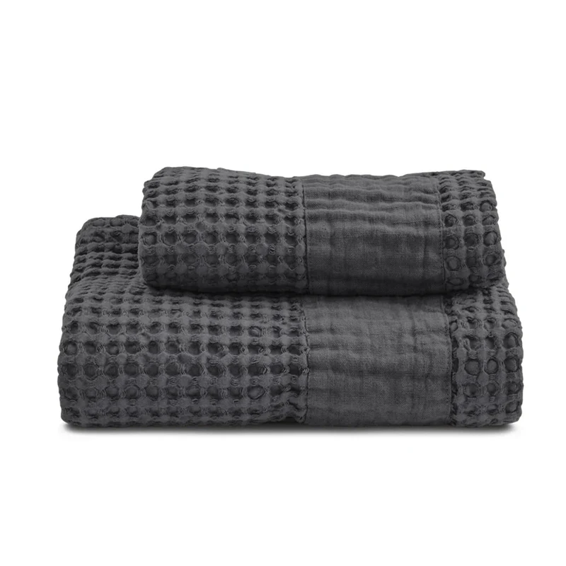 Coppia Nido d'Ape Stonewashed con Bordo in Lino - Jaspy