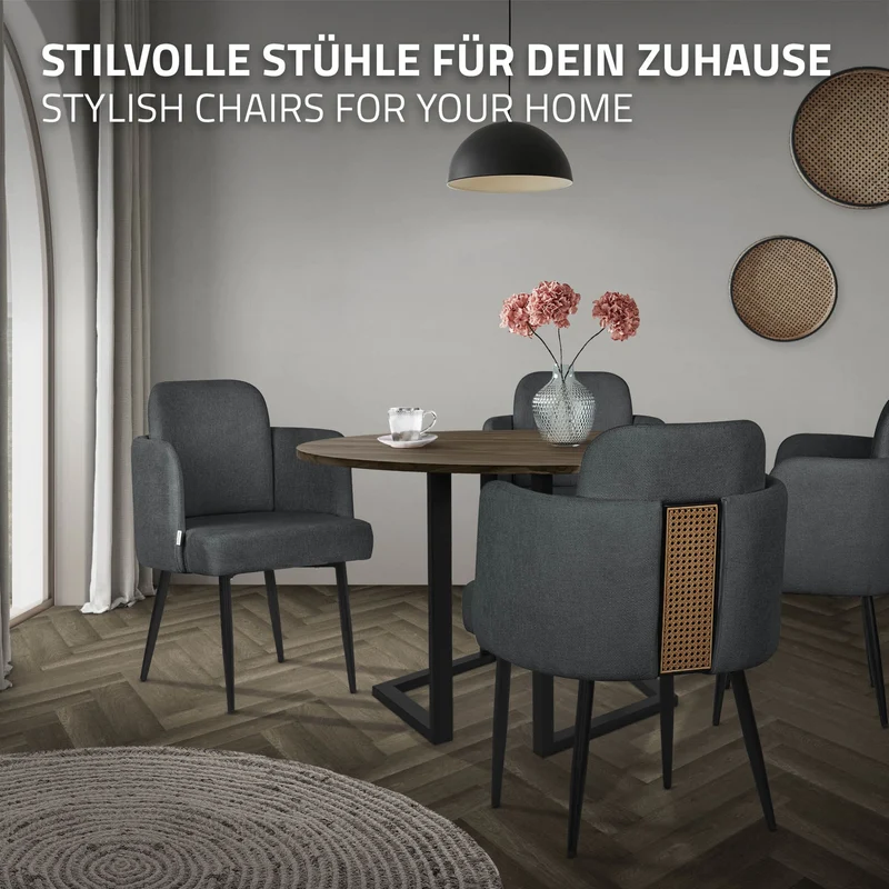 Esszimmerstuhl mit Rücken- & Armlehne Anthrazit mit Metallbeinen bis 120 kg ML-Design