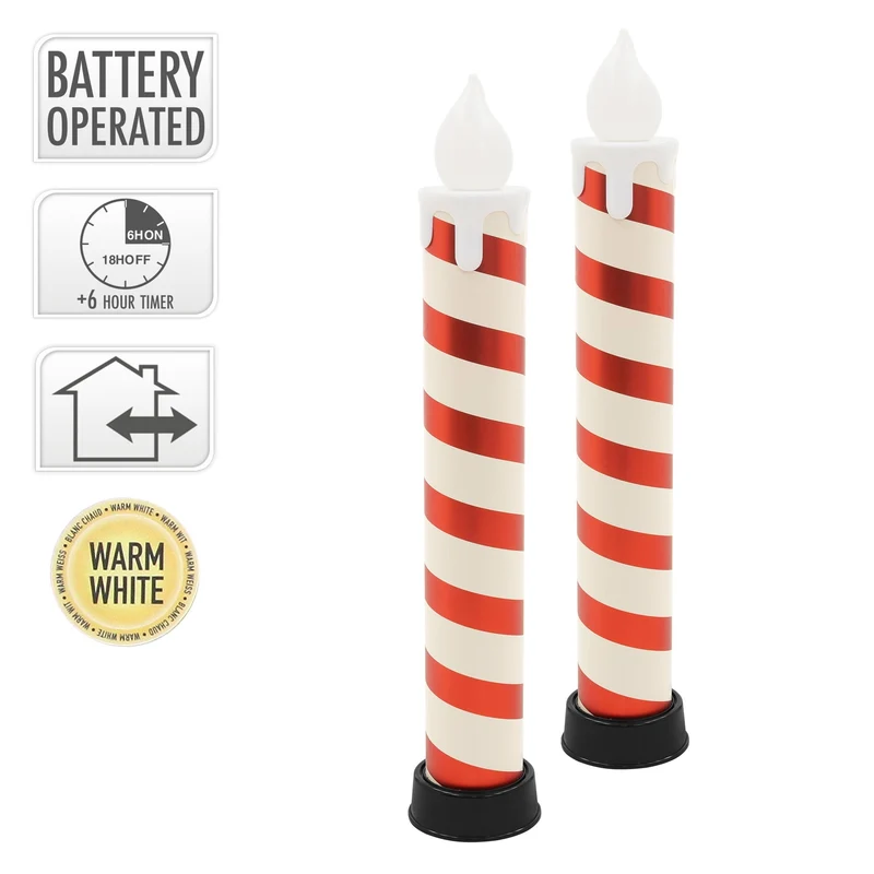 2x LED Flackernden Kerzen Weiß-Rot 82 cm Leuchtkerze mit Timer Innen & Außen