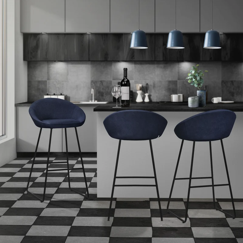 Barhocker 2er Set Dunkelblau 56x94x50 cm mit Rückenlehne und Fußstütze bis 120 kg ML-Design
