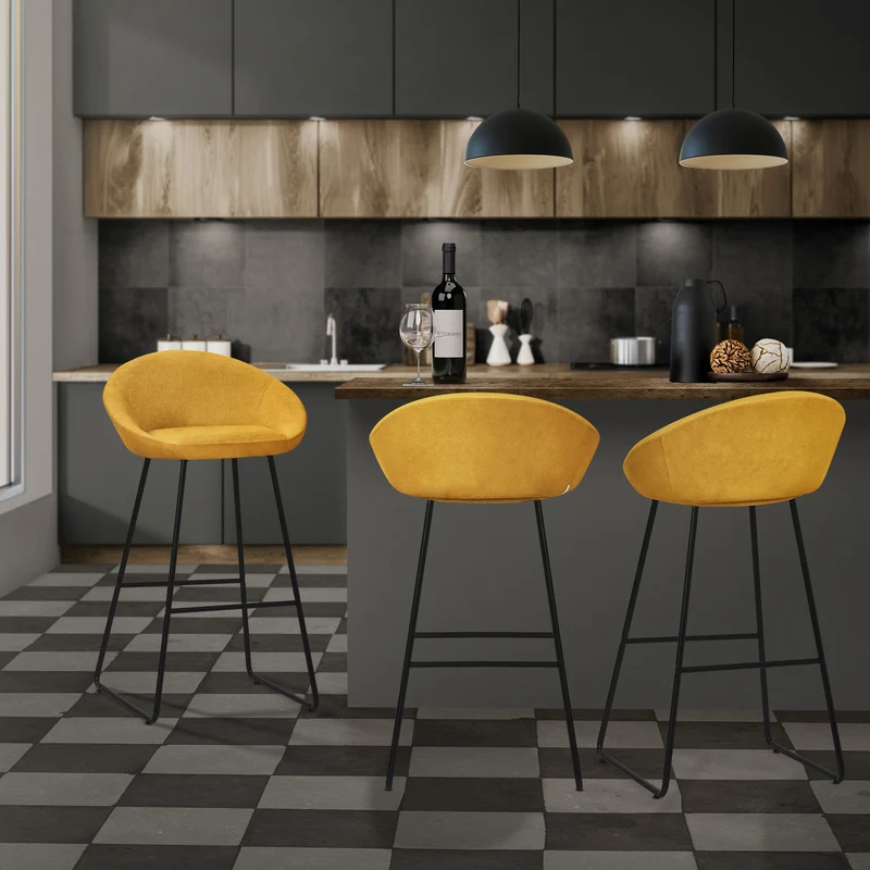 Barhocker 2er Set Senf 56x94x50 cm mit Rückenlehne und Fußstütze bis 120 kg ML-Design