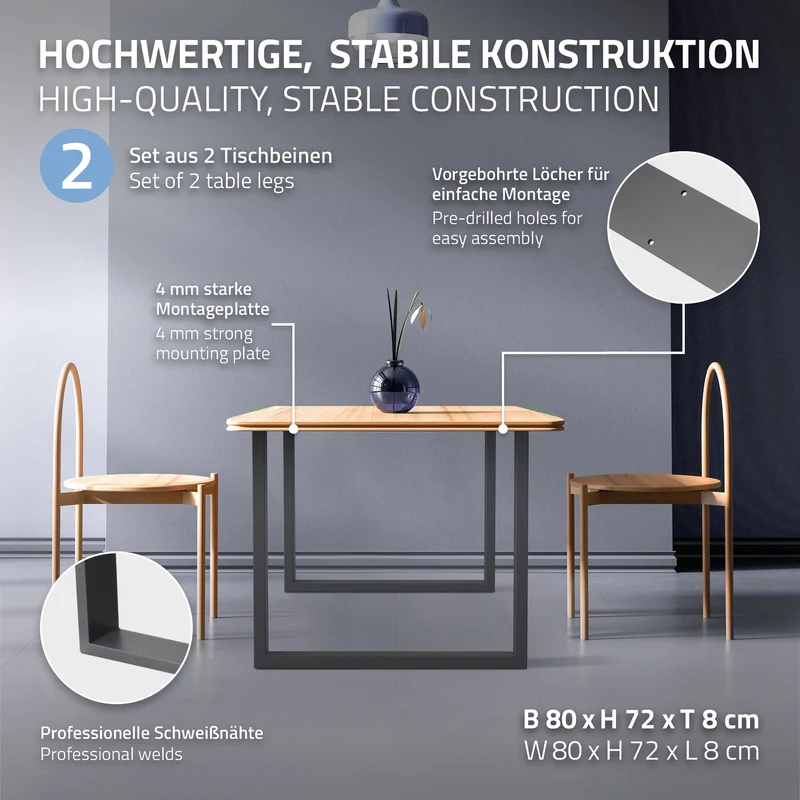 B-Ware Tischbeine 2er Set 80x72 cm Anthrazit aus Stahl