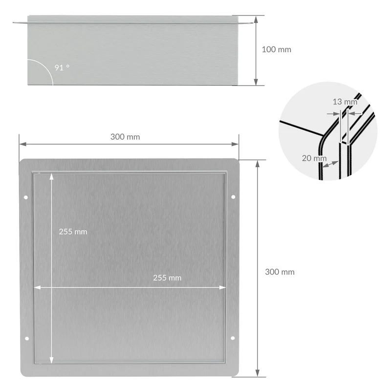 Wandnische Dusche mit befliesbarer Tür 25,5x25,5 cm Silber aus Edelstahl randlos Duschnische Duschablage LuxeBath
