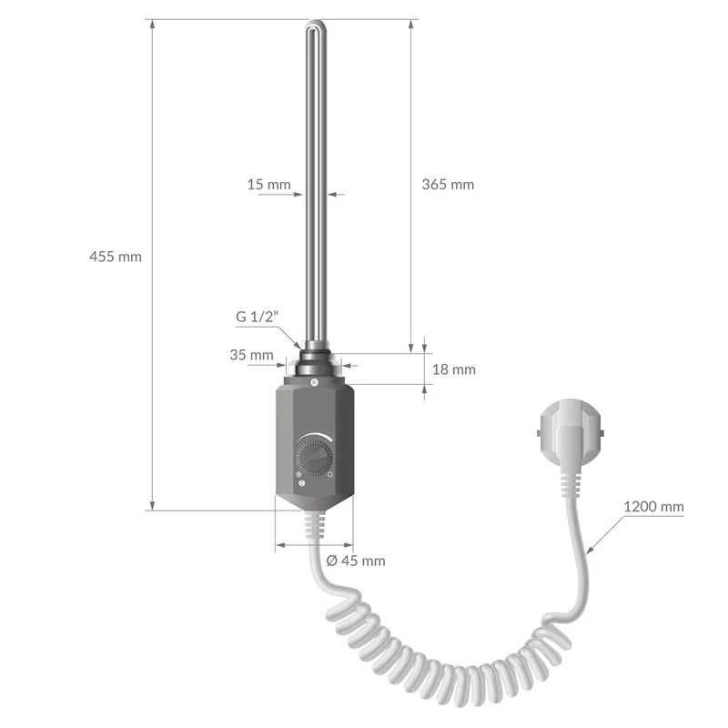 Heizstab 1200W Graphit mit Thermostat für Badheizkörper LuxeBath