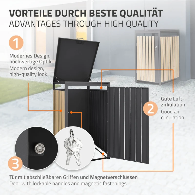 Mülltonnenbox 1er bis 240L 68x80x120 cm aus Stahl in Lärchenoptik ML-Design