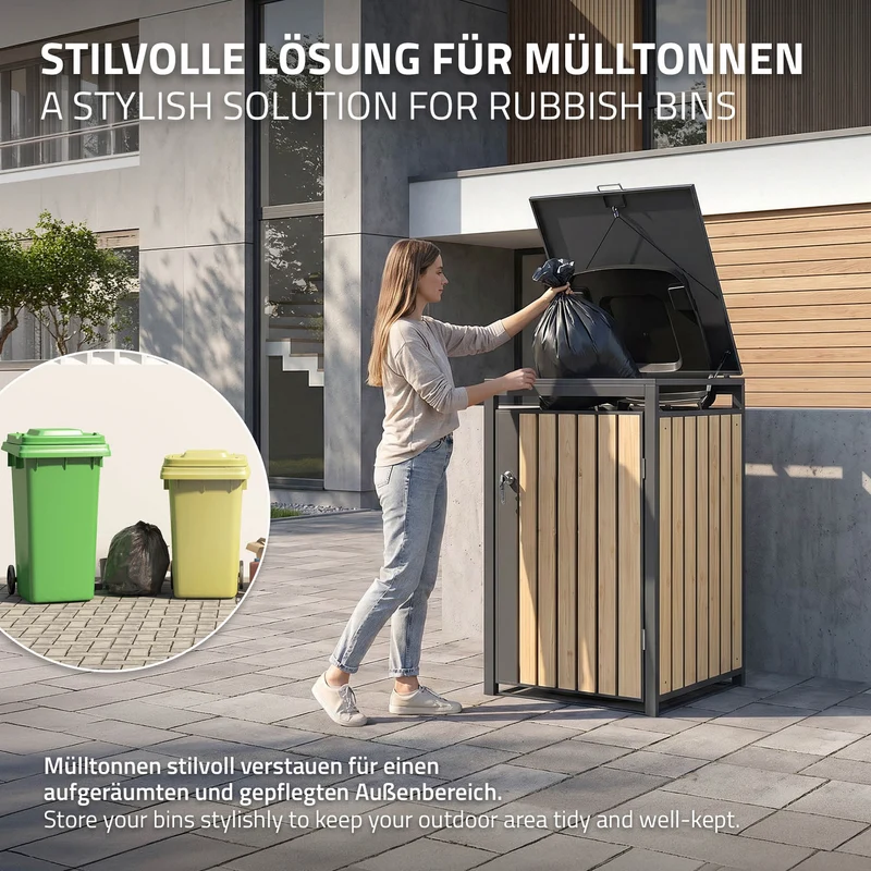 Mülltonnenbox 1er bis 240L 68x80x120 cm aus Stahl in Lärchenoptik ML-Design