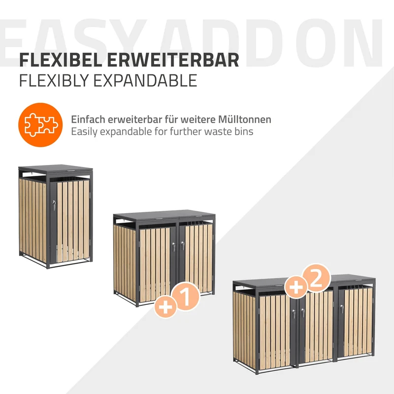 Mülltonnenbox 1er bis 240L 68x80x120 cm aus Stahl in Lärchenoptik ML-Design