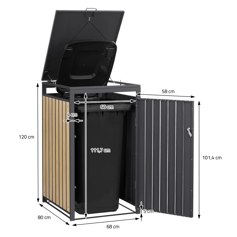 Mülltonnenbox 1er bis 240L 68x80x120 cm aus Stahl in Lärchenoptik ML-Design