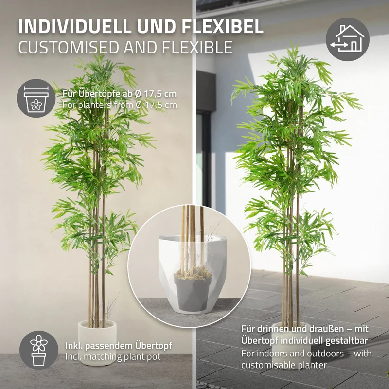 Künstlicher Bambus 210 cm Kunstpflanze mit Echtholzstamm ML-Design