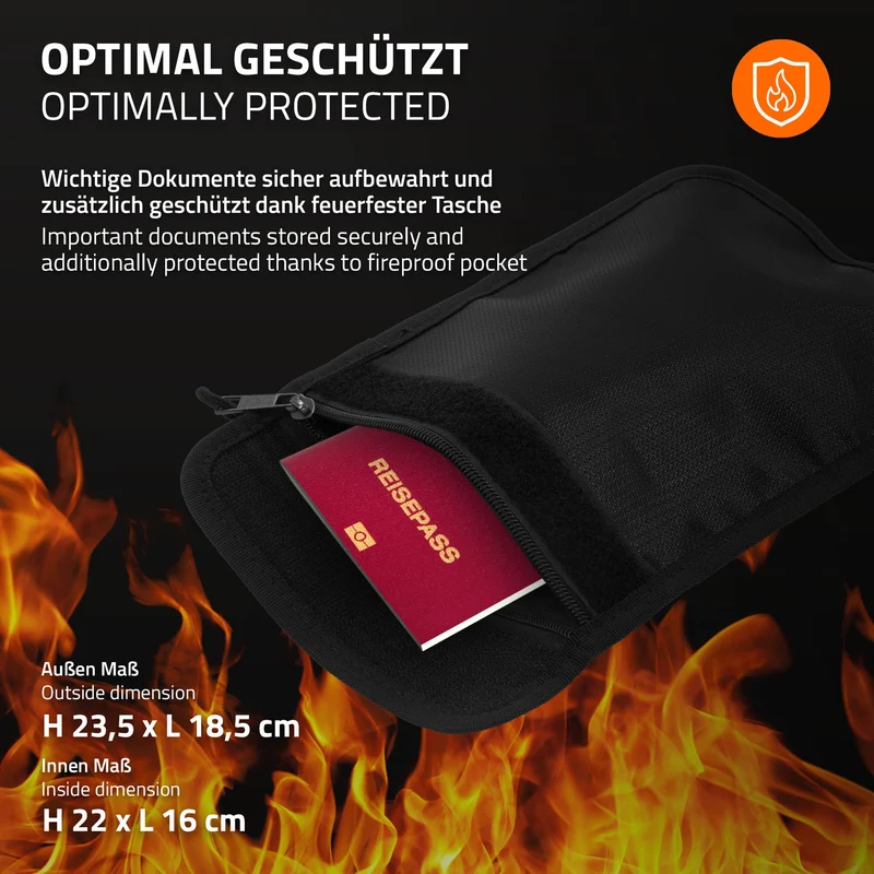 Safe Tresor 27L aus Stahl mit Elektronikschloss, Notschlüsseln und feuerfester Tasche