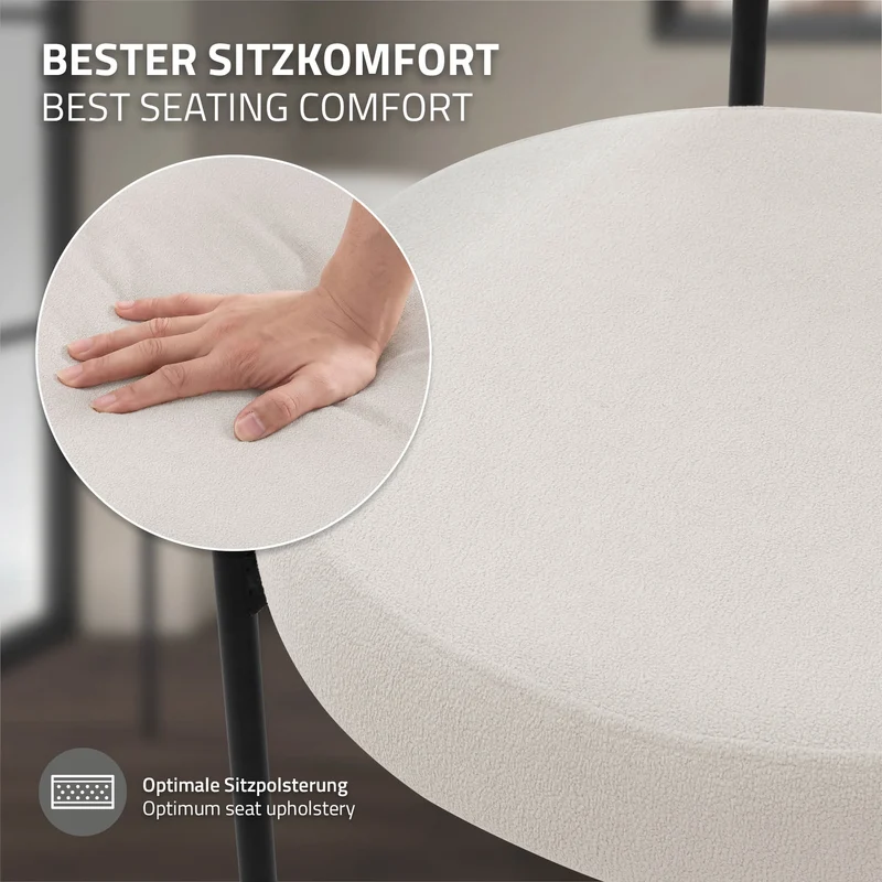 Esszimmerstuhl 4er Set mit Teddystoff mit Rückenlehne Weiß Küchenstuhl ML-Design
