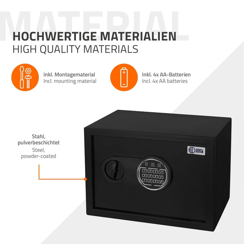 Safe Tresor 16L aus Stahl mit Elektronikschloss, Notschlüsseln und feuerfester Tasche