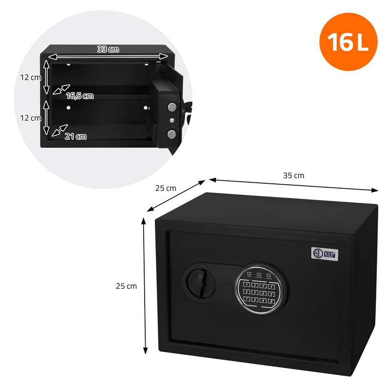 Safe Tresor 16L aus Stahl mit Elektronikschloss, Notschlüsseln und feuerfester Tasche