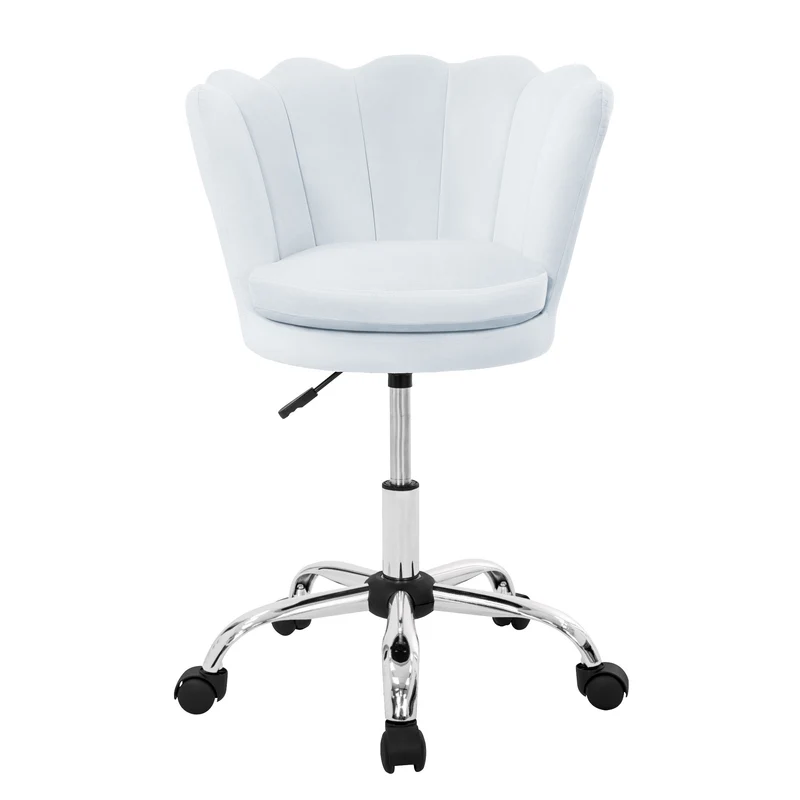 Bürostuhl mit Rollen und Rückenlehne Muscheldesign 55x60 cm Hellblau aus Samt Schminktisch Stuhl ML-Design