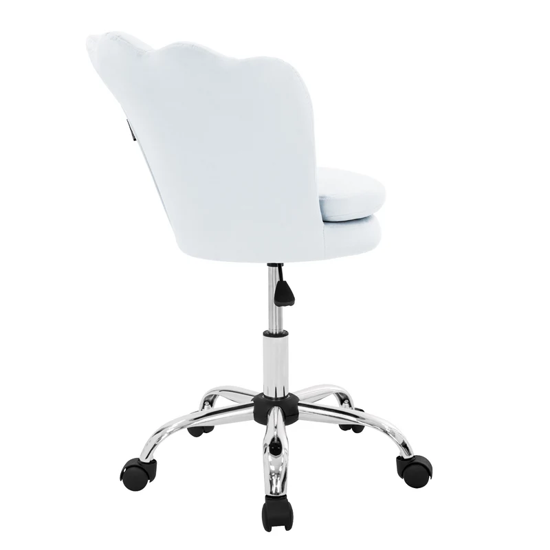 Bürostuhl mit Rollen und Rückenlehne Muscheldesign 55x60 cm Hellblau aus Samt Schminktisch Stuhl ML-Design