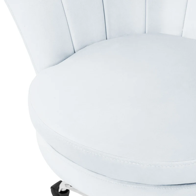 Bürostuhl mit Rollen und Rückenlehne Muscheldesign 55x60 cm Hellblau aus Samt Schminktisch Stuhl ML-Design