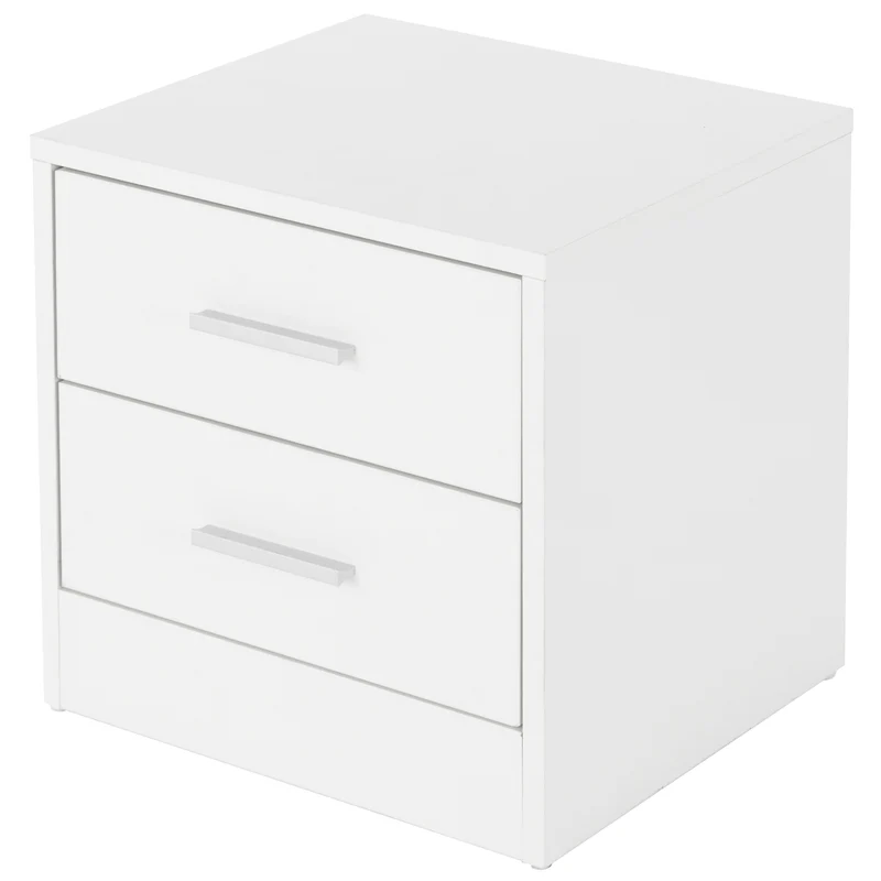 2er Set Nachttisch mit zwei Schubladen 38x37x34 cm Weiß aus Spannplatte ML-Design
