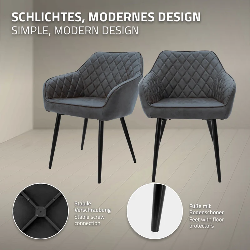 B-Ware Esszimmerstuhl 2er Set Anthrazit Kunstlederbezug mit Metallbeinen inkl. Montagematerial ML-Design