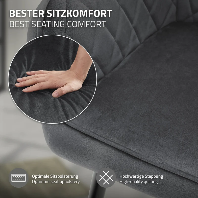 B-Ware Esszimmerstuhl 2er Set Anthrazit Samtbezug mit Metallbeinen inkl. Montagematerial ML-Design