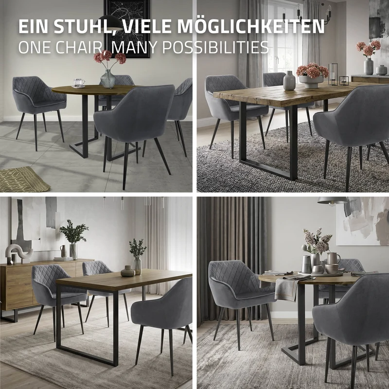 B-Ware Esszimmerstuhl 2er Set Anthrazit Samtbezug mit Metallbeinen inkl. Montagematerial ML-Design