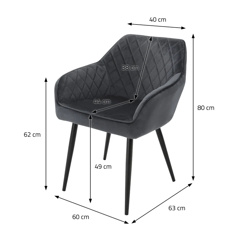B-Ware Esszimmerstuhl 2er Set Anthrazit Samtbezug mit Metallbeinen inkl. Montagematerial ML-Design